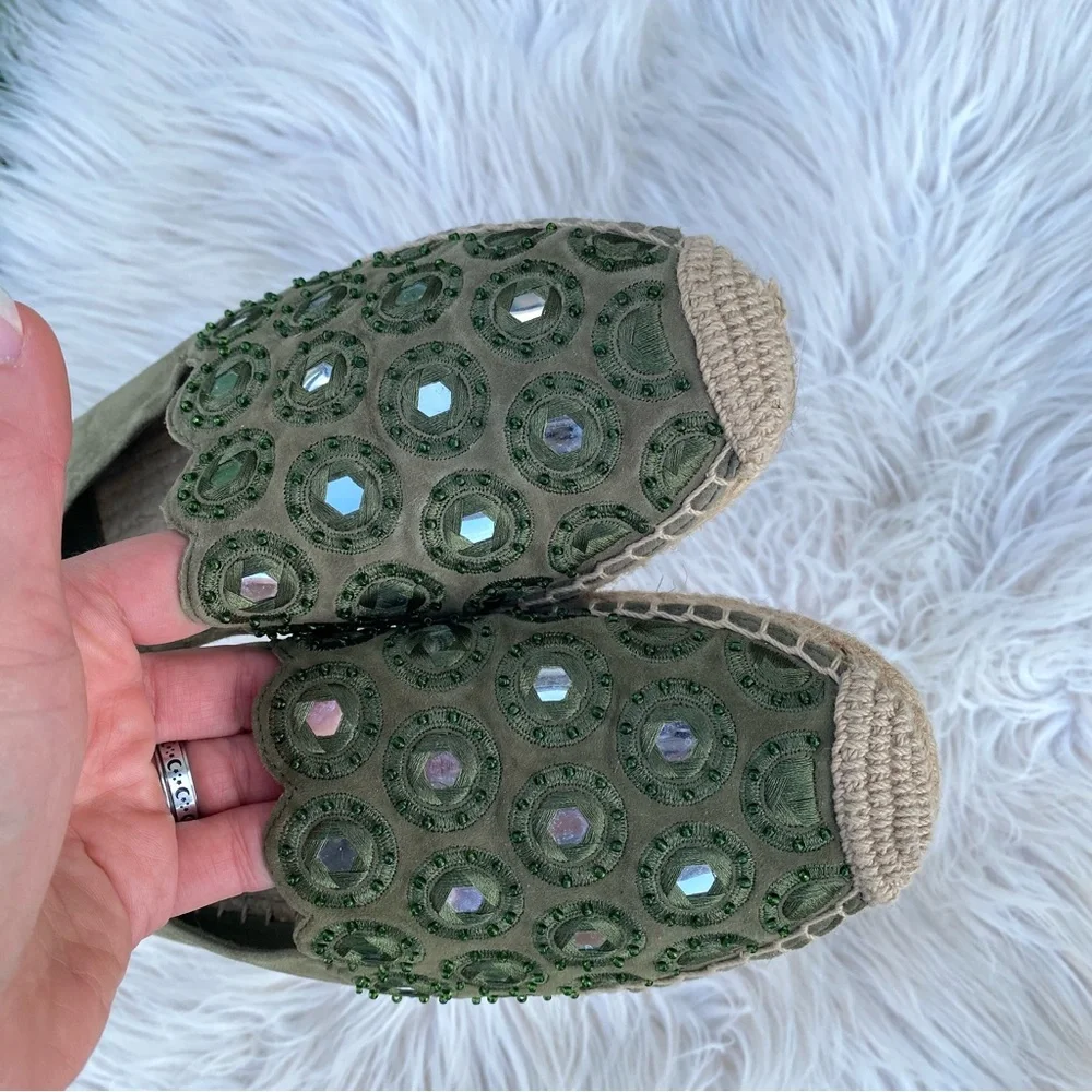 Tory Burch Yasmin Olive Suede Espadrilles Flats 9.5